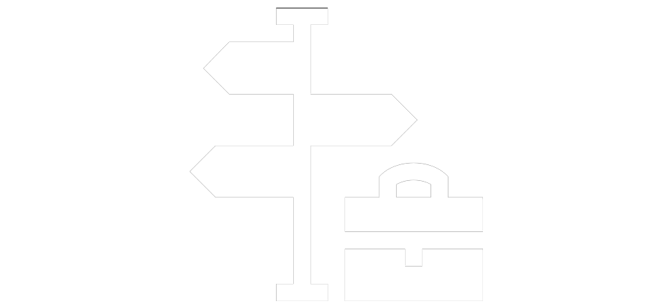 weisses Wegschild und Aktenkoffer Icon