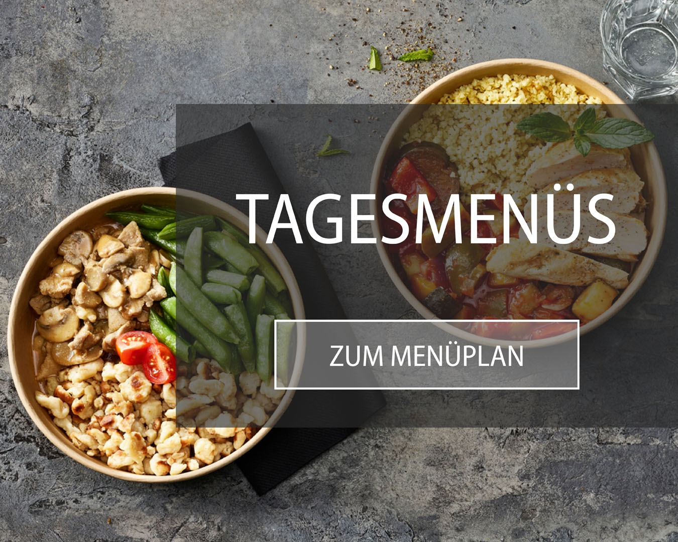 Tagesmenüs mit frischen Zutaten mit Fleisch oder vegetarisch.
