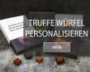 Truffe Würfel mit personalisierbarer Verpackung in Form einer frei gestaltbaren Banderole.